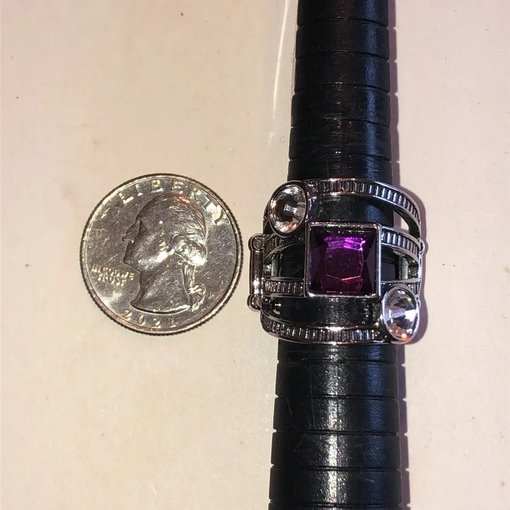 Silver Tone Purple Stone Statement Ring